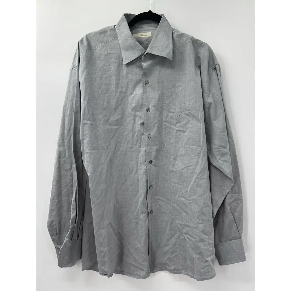 Ermenegildo Zegna Dress Shirt Mens Size 44 Long Sleeve Cotton‎ Gray Button Down